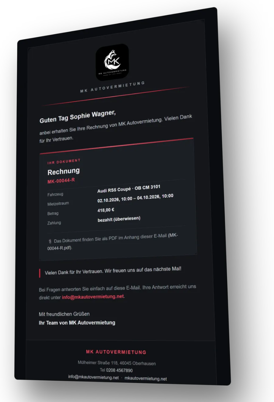 Gestaltete Kunden-E-Mail mit PDF-Anhang